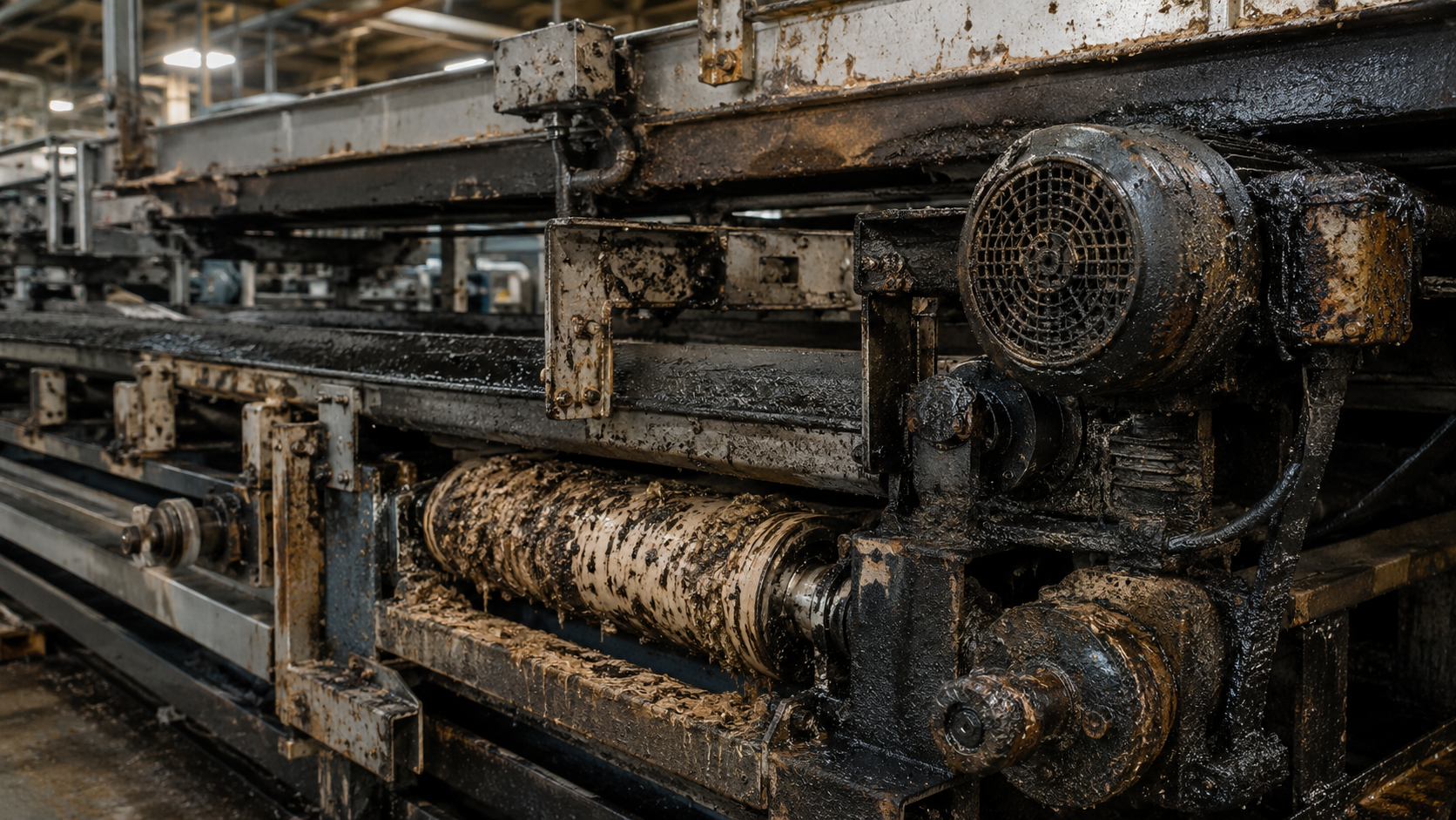 Conveyor belt before dry ice cleaning by CRYOSTRAL