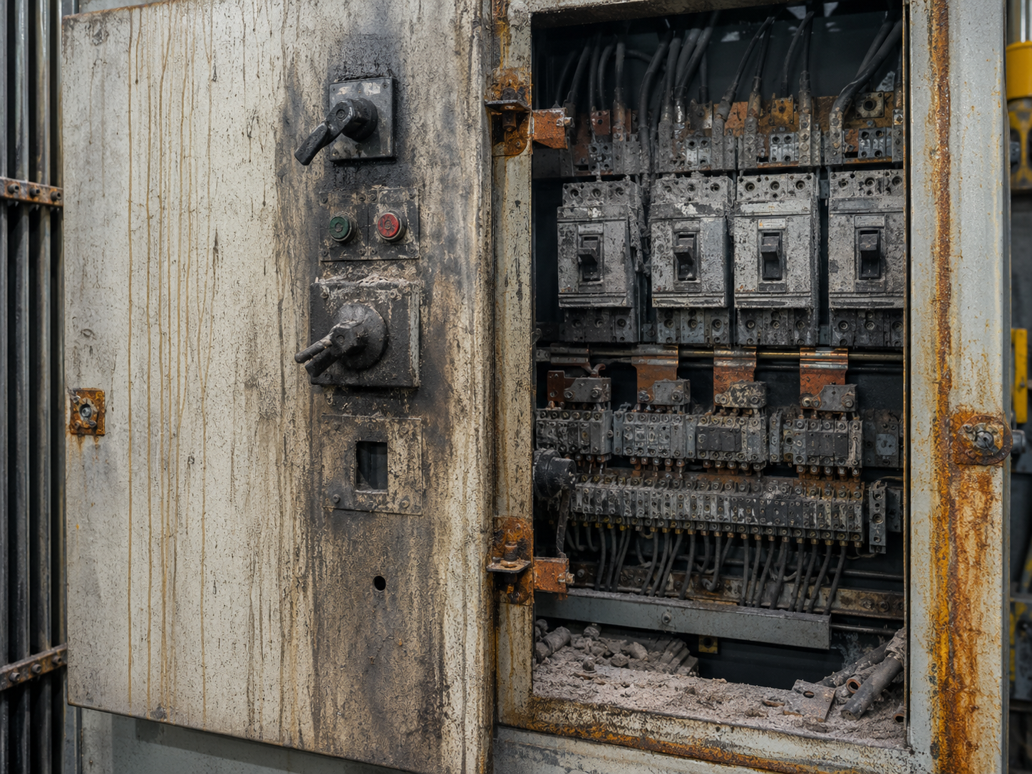 Electrical control cabinet before dry ice cleaning by CRYOSTRAL