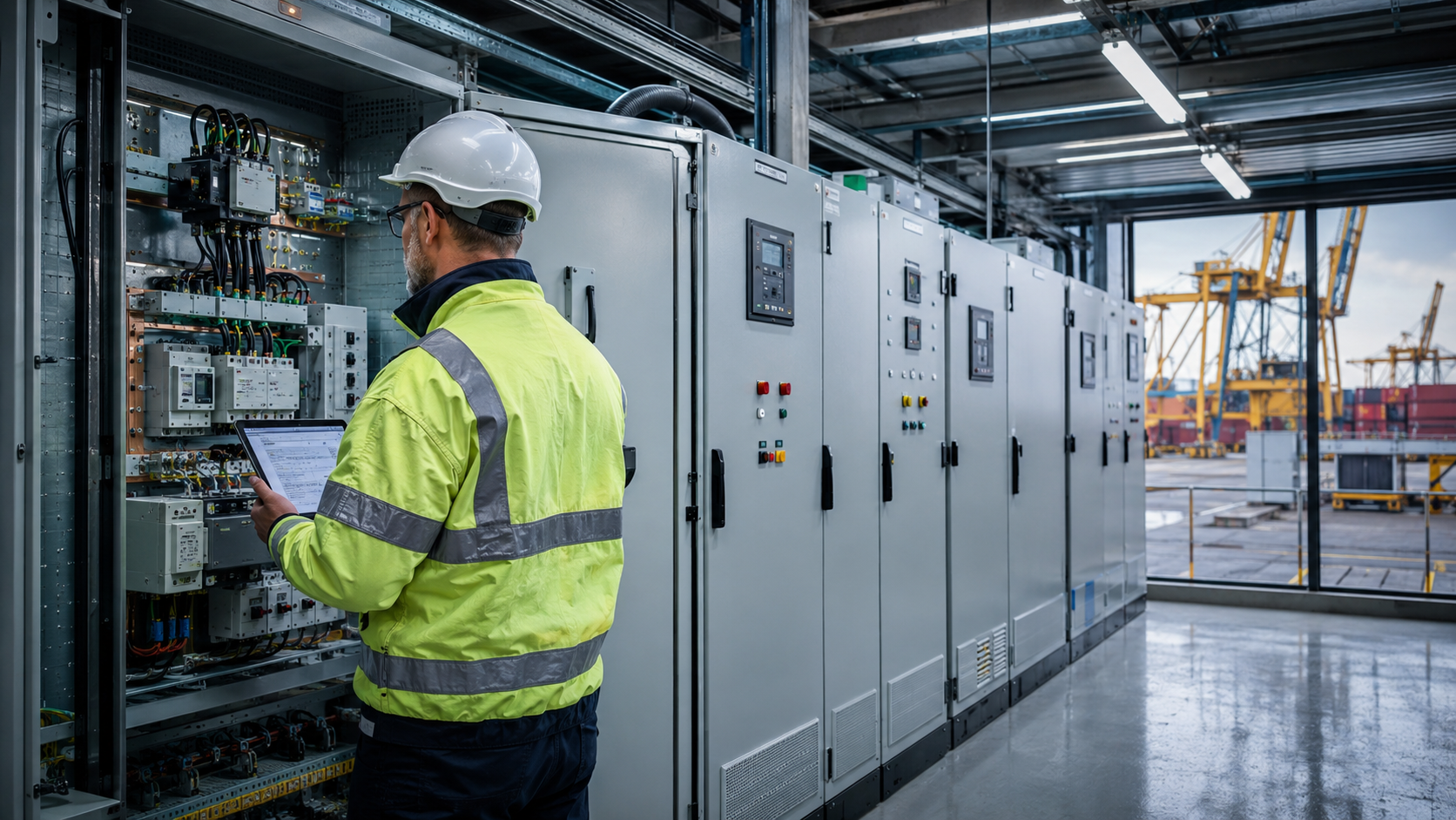 Armoire électrique portuaire technicien nettoyage à la glace carbonique CRYOSTRAL