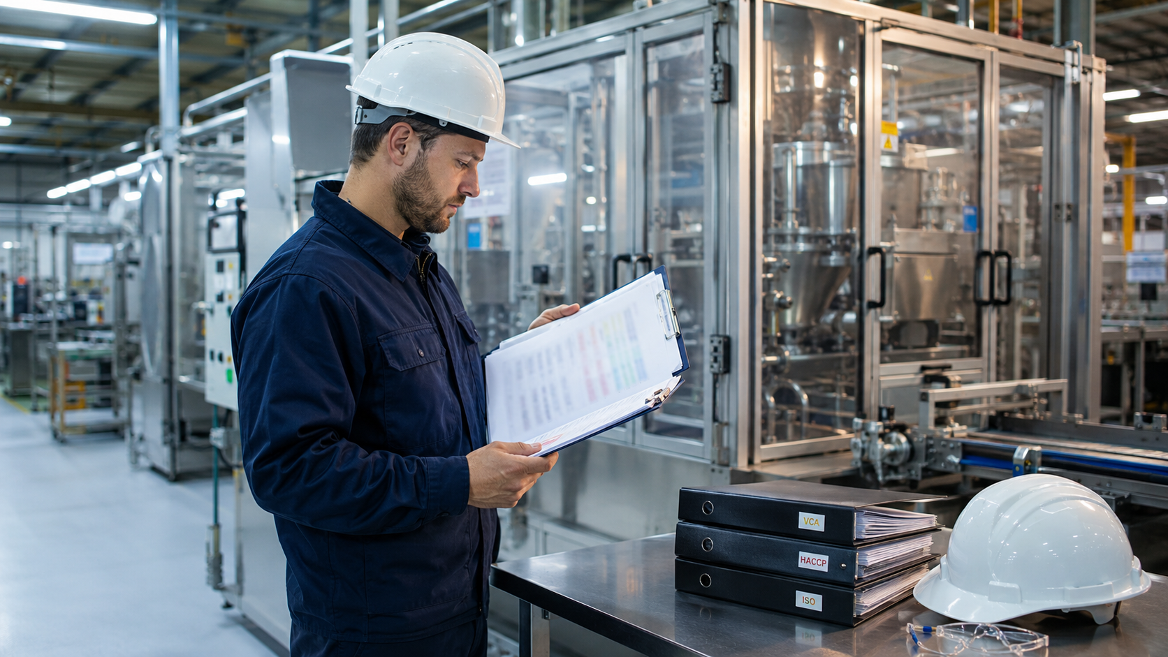 CRYOSTRAL technicus met klembord bij productielijn inspectie